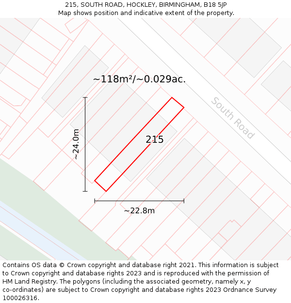 215, SOUTH ROAD, HOCKLEY, BIRMINGHAM, B18 5JP: Plot and title map