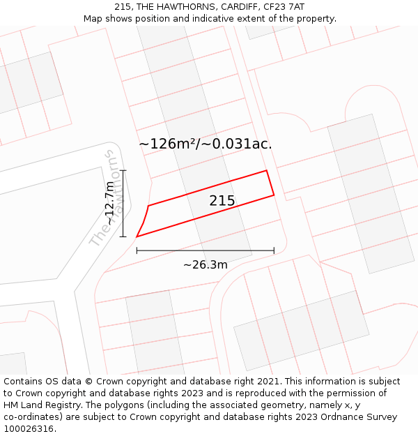 215, THE HAWTHORNS, CARDIFF, CF23 7AT: Plot and title map