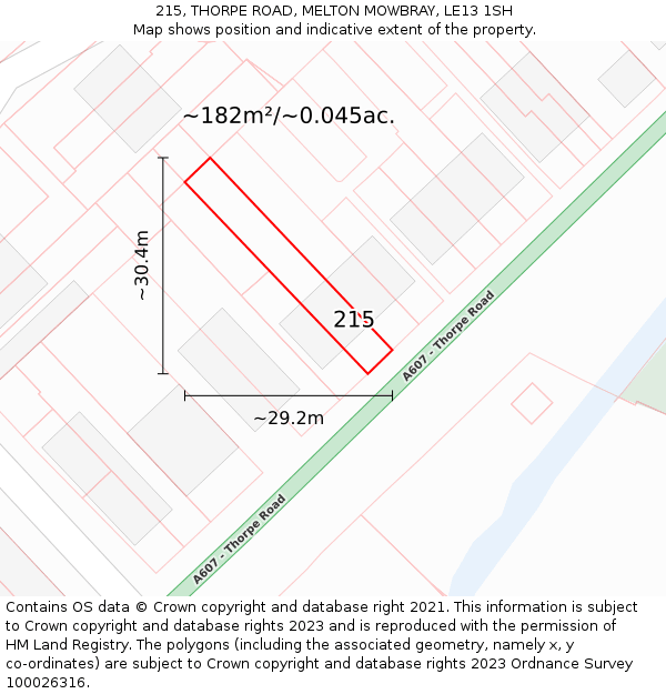 215, THORPE ROAD, MELTON MOWBRAY, LE13 1SH: Plot and title map