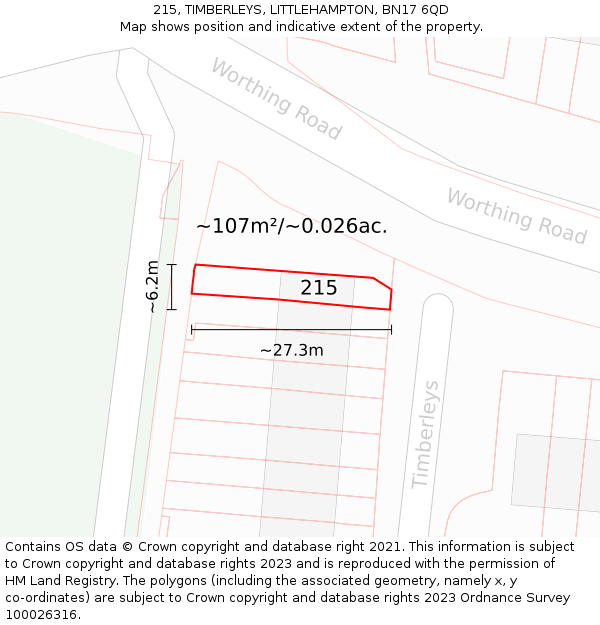 215, TIMBERLEYS, LITTLEHAMPTON, BN17 6QD: Plot and title map