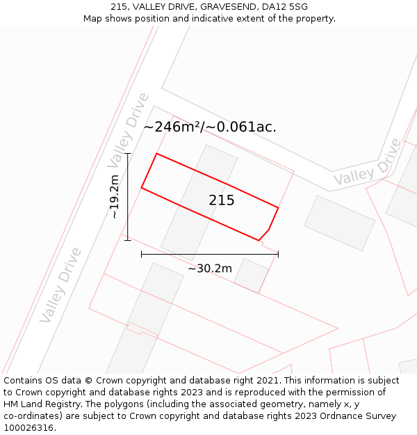 215, VALLEY DRIVE, GRAVESEND, DA12 5SG: Plot and title map