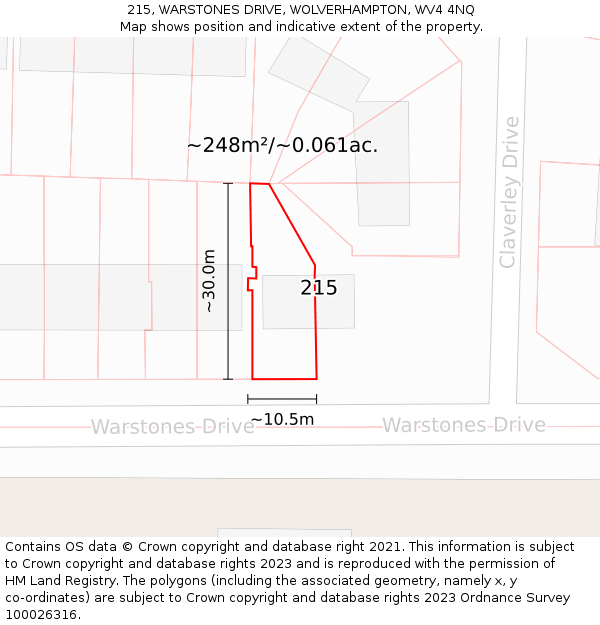 215, WARSTONES DRIVE, WOLVERHAMPTON, WV4 4NQ: Plot and title map
