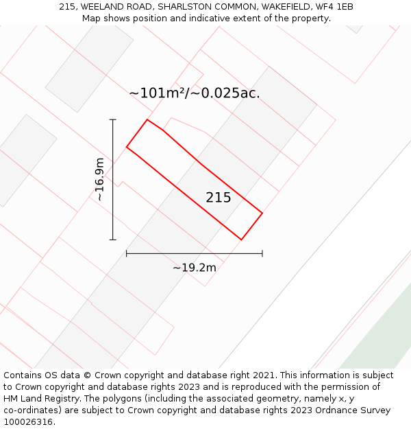 215, WEELAND ROAD, SHARLSTON COMMON, WAKEFIELD, WF4 1EB: Plot and title map