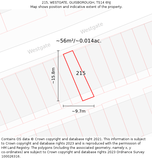 215, WESTGATE, GUISBOROUGH, TS14 6NJ: Plot and title map