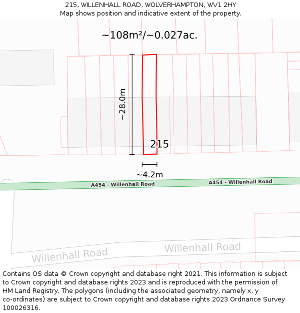 215, WILLENHALL ROAD, WOLVERHAMPTON, WV1 2HY: Plot and title map