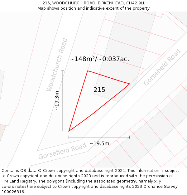 215, WOODCHURCH ROAD, BIRKENHEAD, CH42 9LL: Plot and title map