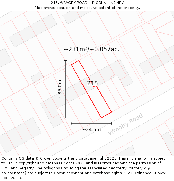 215, WRAGBY ROAD, LINCOLN, LN2 4PY: Plot and title map