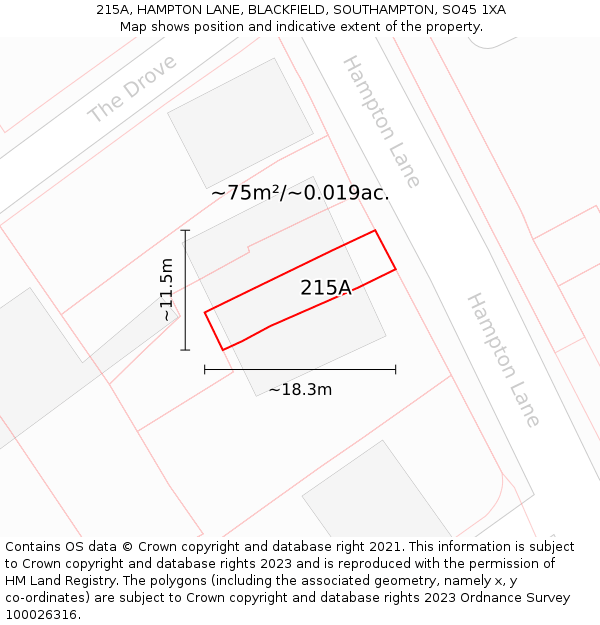 215A, HAMPTON LANE, BLACKFIELD, SOUTHAMPTON, SO45 1XA: Plot and title map