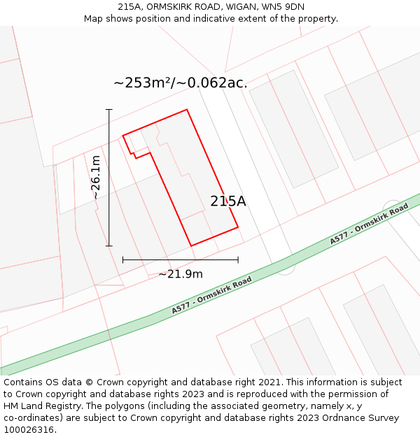 215A, ORMSKIRK ROAD, WIGAN, WN5 9DN: Plot and title map