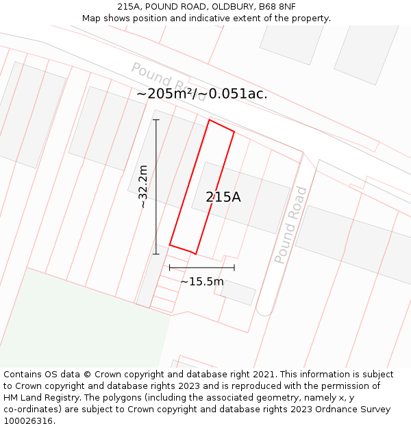 215A, POUND ROAD, OLDBURY, B68 8NF: Plot and title map