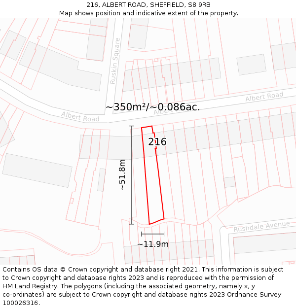 216, ALBERT ROAD, SHEFFIELD, S8 9RB: Plot and title map