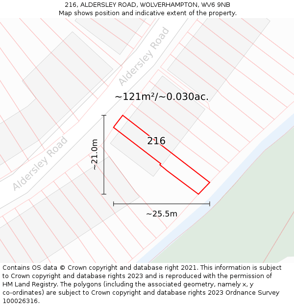 216, ALDERSLEY ROAD, WOLVERHAMPTON, WV6 9NB: Plot and title map