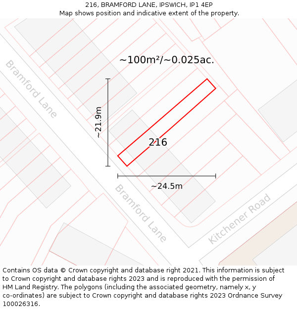 216, BRAMFORD LANE, IPSWICH, IP1 4EP: Plot and title map