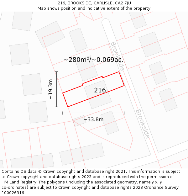 216, BROOKSIDE, CARLISLE, CA2 7JU: Plot and title map