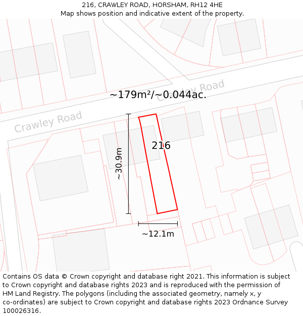 216, CRAWLEY ROAD, HORSHAM, RH12 4HE: Plot and title map