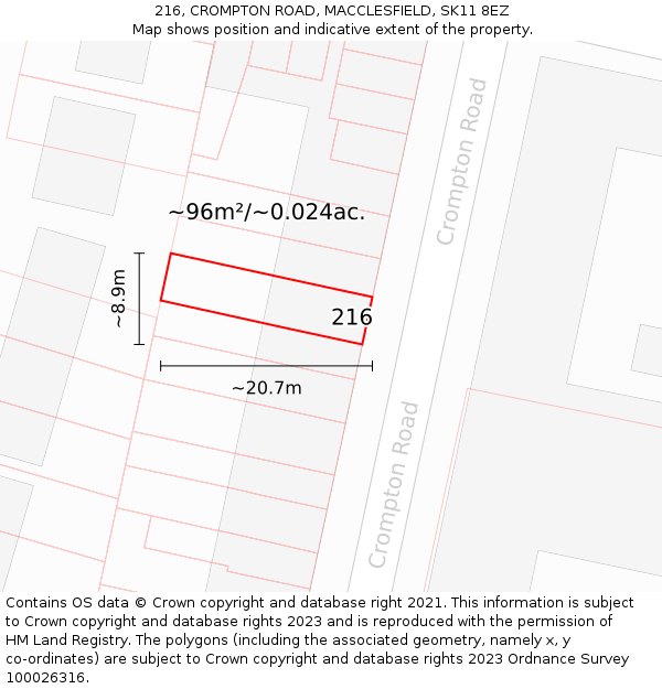 216, CROMPTON ROAD, MACCLESFIELD, SK11 8EZ: Plot and title map