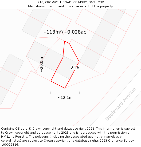 216, CROMWELL ROAD, GRIMSBY, DN31 2BX: Plot and title map