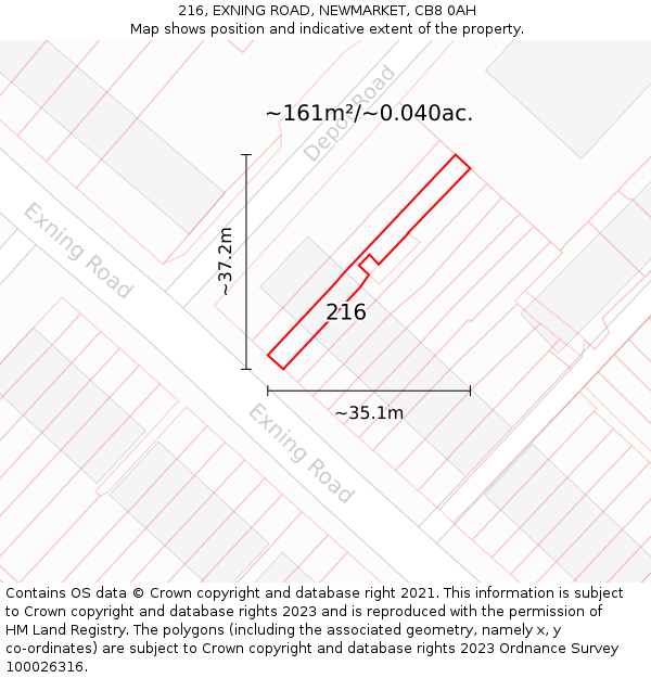 216, EXNING ROAD, NEWMARKET, CB8 0AH: Plot and title map