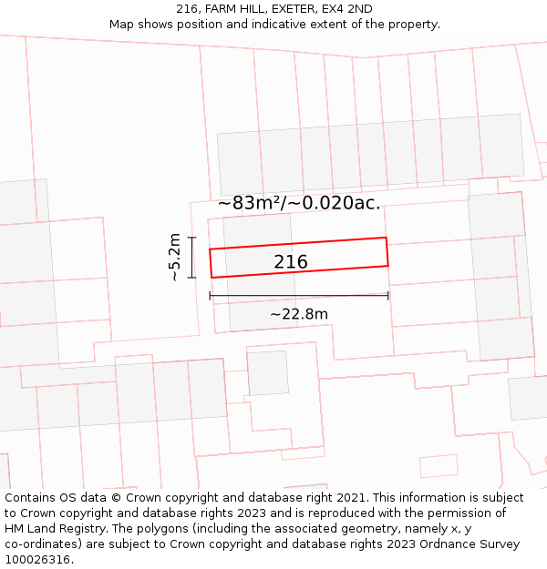 216, FARM HILL, EXETER, EX4 2ND: Plot and title map