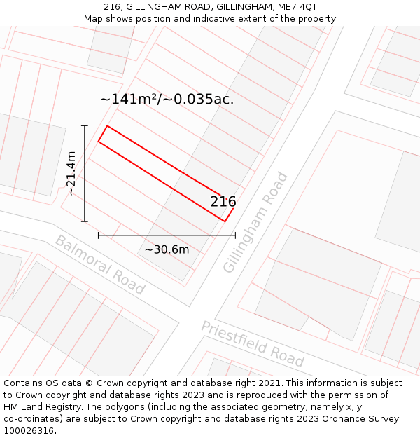 216, GILLINGHAM ROAD, GILLINGHAM, ME7 4QT: Plot and title map