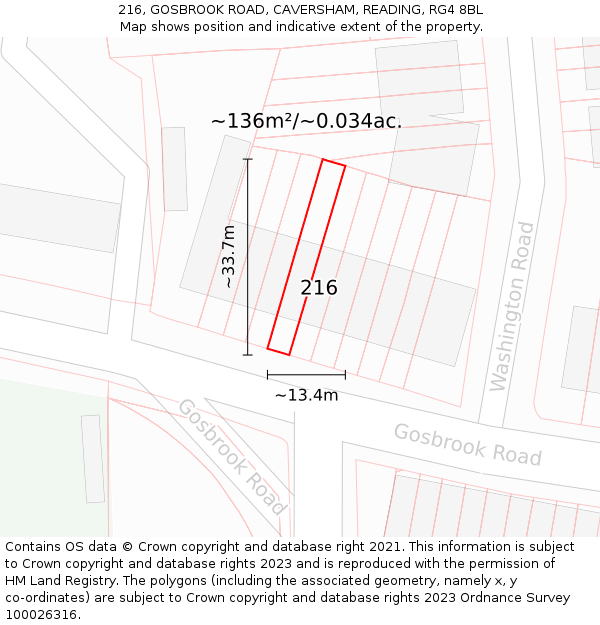 216, GOSBROOK ROAD, CAVERSHAM, READING, RG4 8BL: Plot and title map
