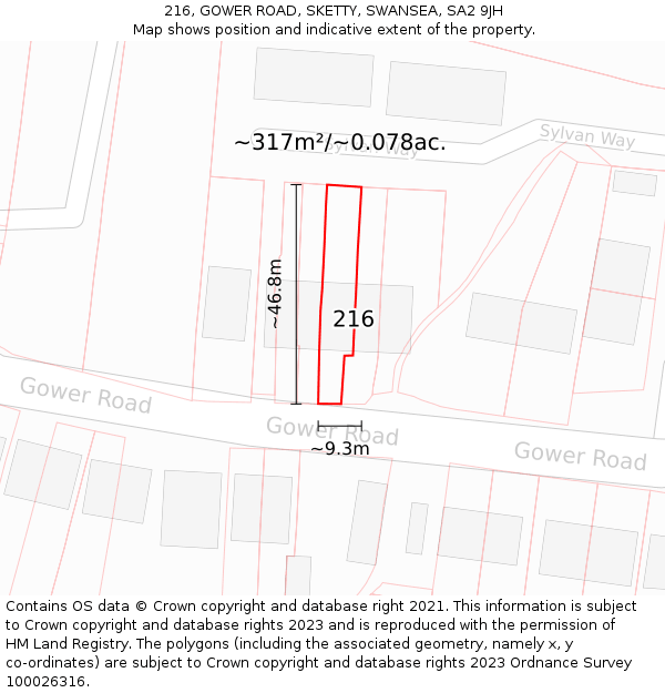 216, GOWER ROAD, SKETTY, SWANSEA, SA2 9JH: Plot and title map