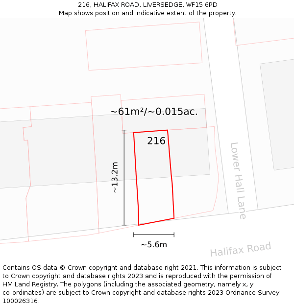 216, HALIFAX ROAD, LIVERSEDGE, WF15 6PD: Plot and title map