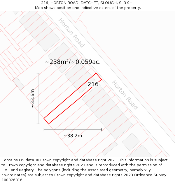 216, HORTON ROAD, DATCHET, SLOUGH, SL3 9HL: Plot and title map