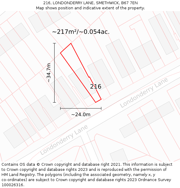 216, LONDONDERRY LANE, SMETHWICK, B67 7EN: Plot and title map