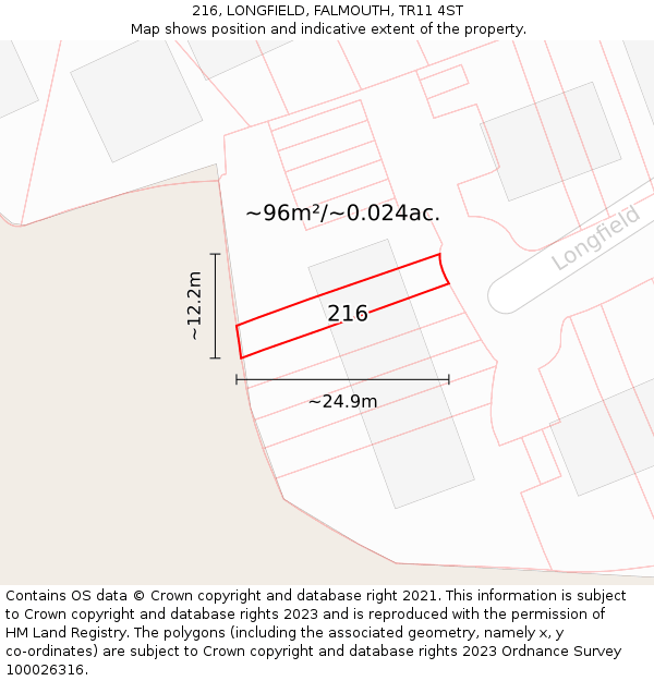 216, LONGFIELD, FALMOUTH, TR11 4ST: Plot and title map