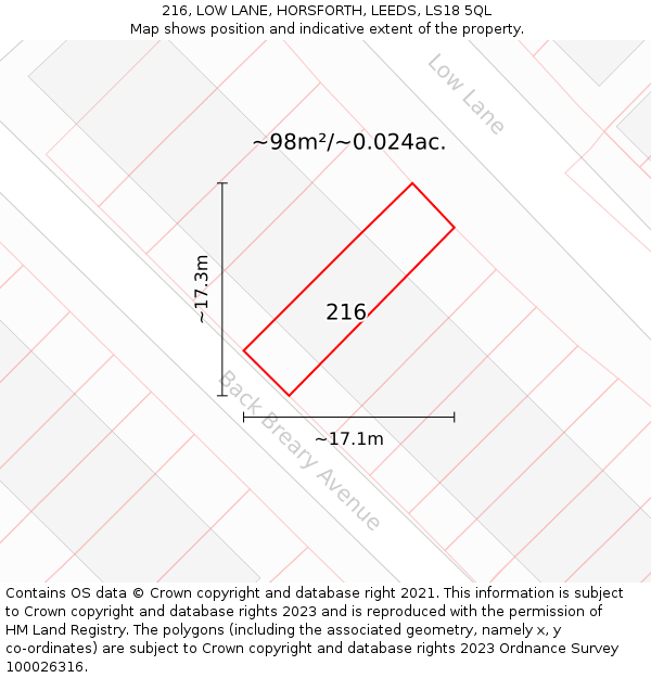 216, LOW LANE, HORSFORTH, LEEDS, LS18 5QL: Plot and title map