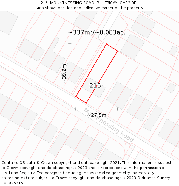 216, MOUNTNESSING ROAD, BILLERICAY, CM12 0EH: Plot and title map
