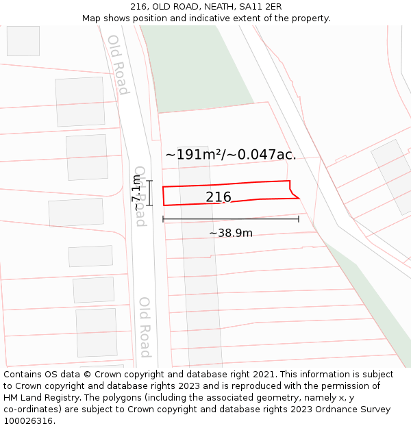 216, OLD ROAD, NEATH, SA11 2ER: Plot and title map