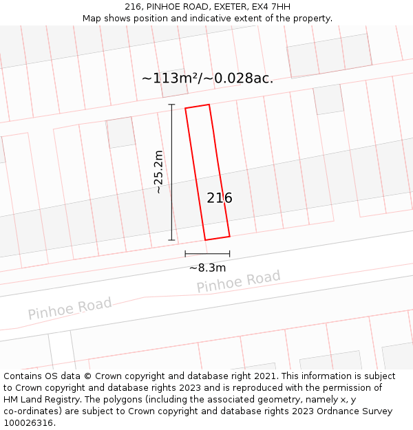 216, PINHOE ROAD, EXETER, EX4 7HH: Plot and title map