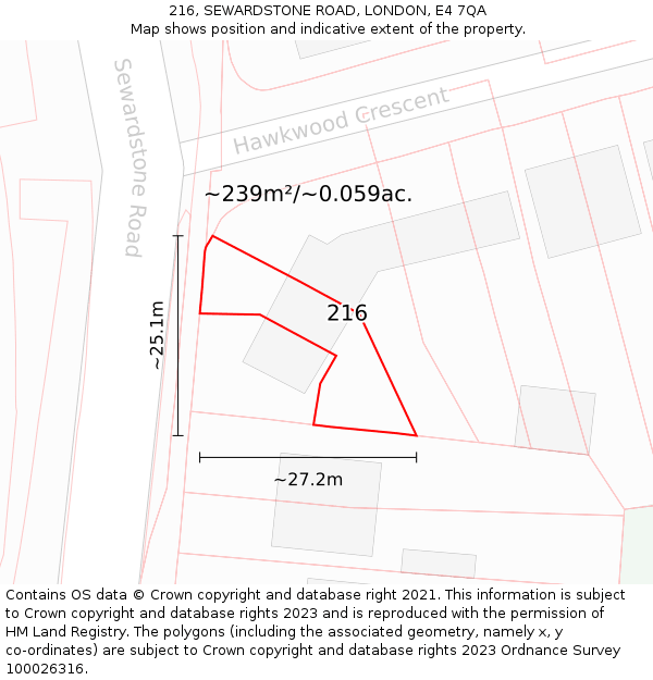 216, SEWARDSTONE ROAD, LONDON, E4 7QA: Plot and title map