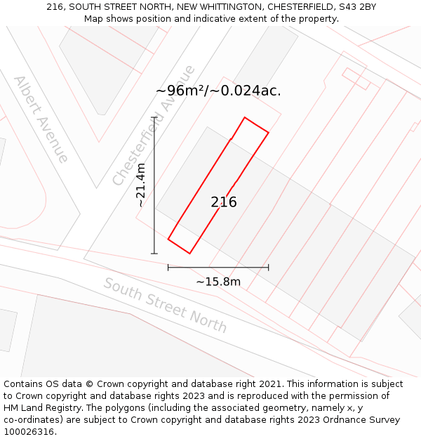 216, SOUTH STREET NORTH, NEW WHITTINGTON, CHESTERFIELD, S43 2BY: Plot and title map