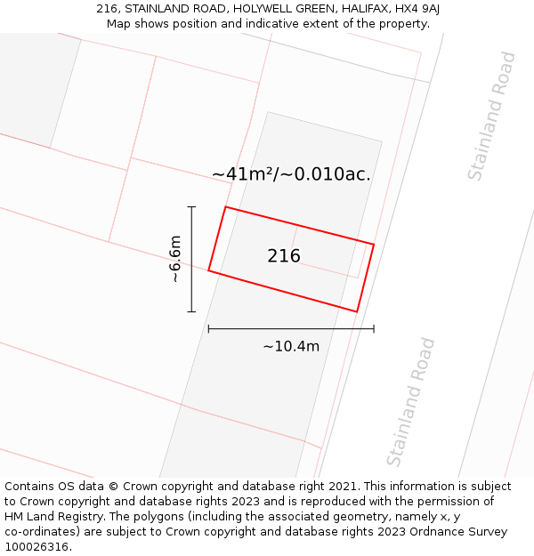 216, STAINLAND ROAD, HOLYWELL GREEN, HALIFAX, HX4 9AJ: Plot and title map