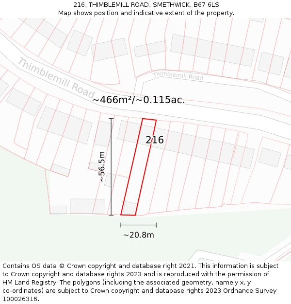 216, THIMBLEMILL ROAD, SMETHWICK, B67 6LS: Plot and title map