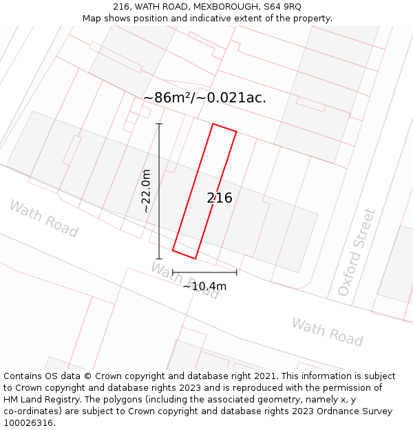 216, WATH ROAD, MEXBOROUGH, S64 9RQ: Plot and title map