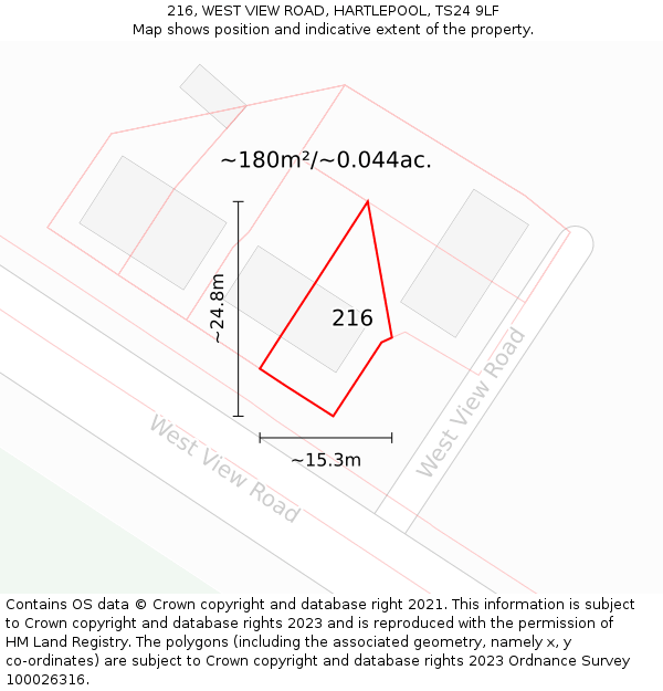 216, WEST VIEW ROAD, HARTLEPOOL, TS24 9LF: Plot and title map
