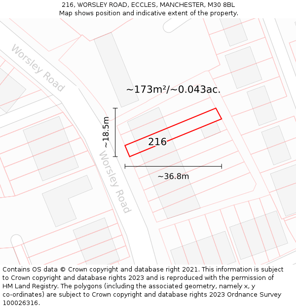 216, WORSLEY ROAD, ECCLES, MANCHESTER, M30 8BL: Plot and title map