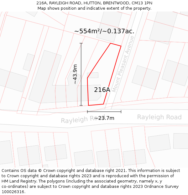 216A, RAYLEIGH ROAD, HUTTON, BRENTWOOD, CM13 1PN: Plot and title map