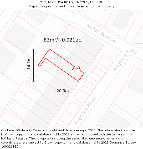 217, ANGELICA ROAD, LINCOLN, LN1 1BH: Plot and title map