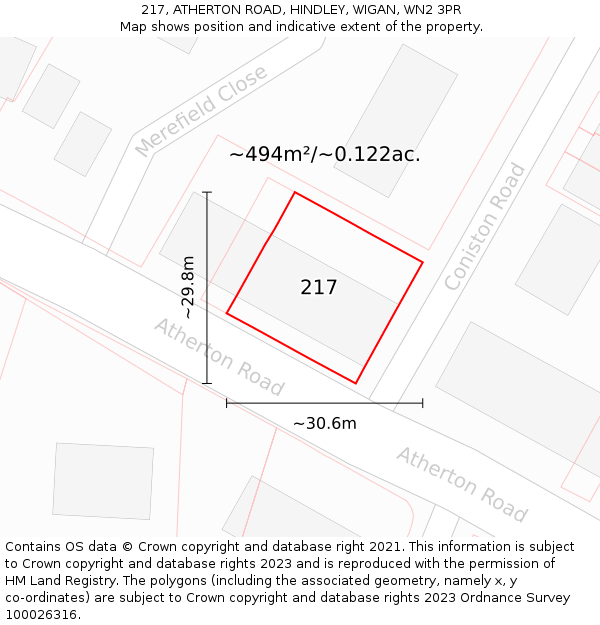 217, ATHERTON ROAD, HINDLEY, WIGAN, WN2 3PR: Plot and title map