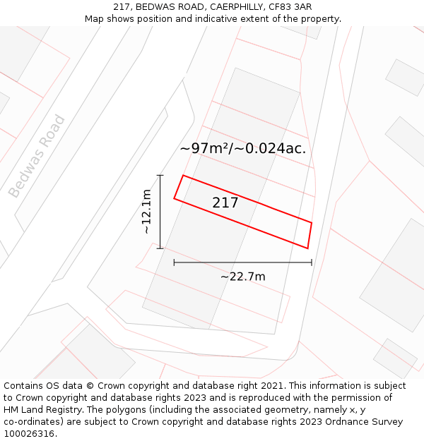 217, BEDWAS ROAD, CAERPHILLY, CF83 3AR: Plot and title map
