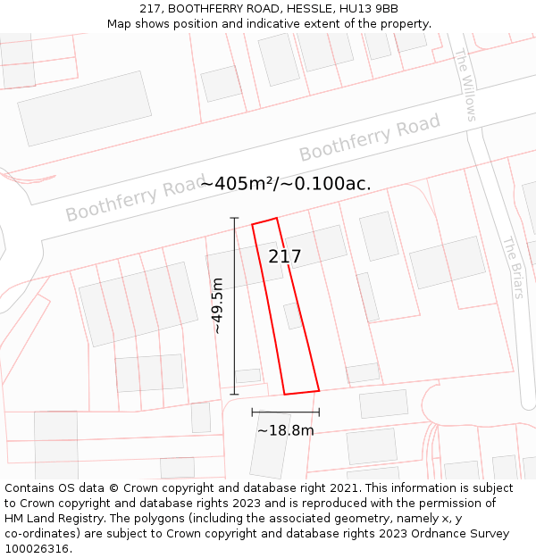 217, BOOTHFERRY ROAD, HESSLE, HU13 9BB: Plot and title map