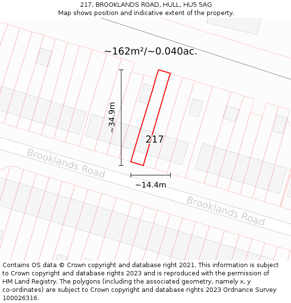 217, BROOKLANDS ROAD, HULL, HU5 5AG: Plot and title map