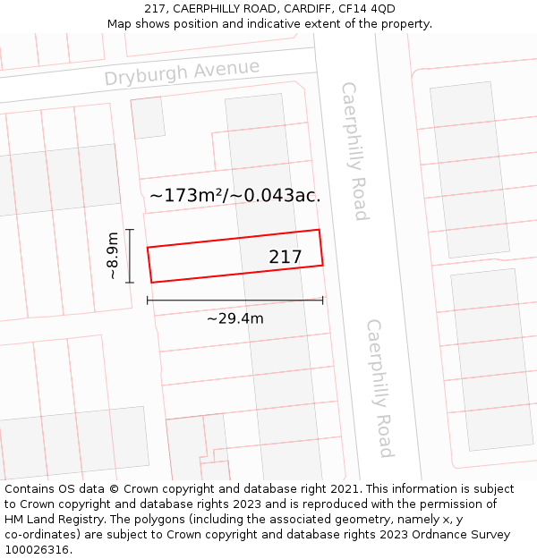 217, CAERPHILLY ROAD, CARDIFF, CF14 4QD: Plot and title map