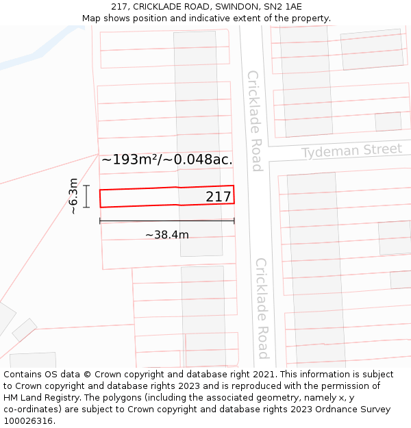 217, CRICKLADE ROAD, SWINDON, SN2 1AE: Plot and title map