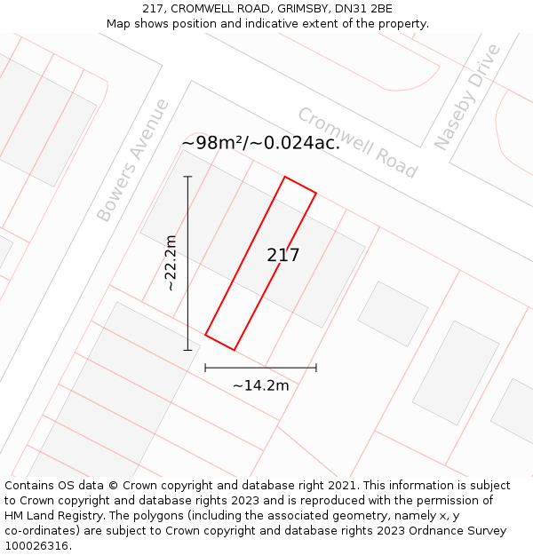 217, CROMWELL ROAD, GRIMSBY, DN31 2BE: Plot and title map